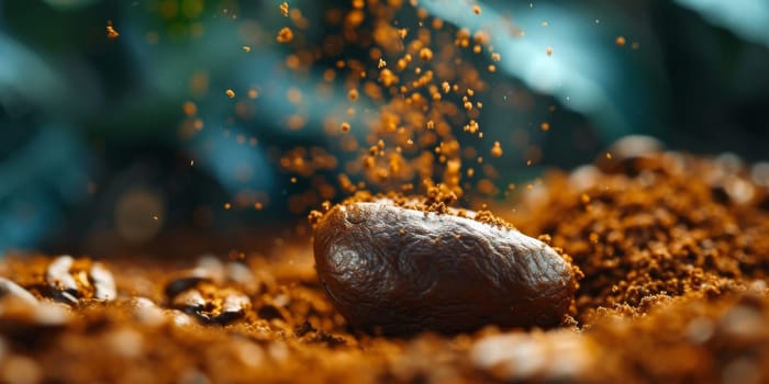 Extreme macro photography of fresh roasted coffee beans ground