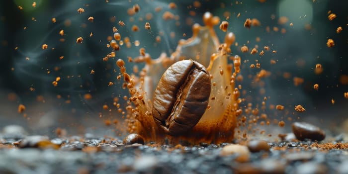 Extreme macro photography of fresh roasted coffee beans ground