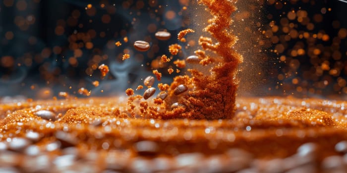 Extreme macro photography of fresh roasted coffee beans ground