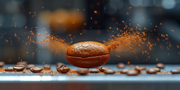 Extreme macro photography of fresh roasted coffee beans ground