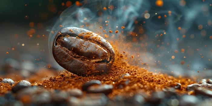 Extreme macro photography of fresh roasted coffee beans ground