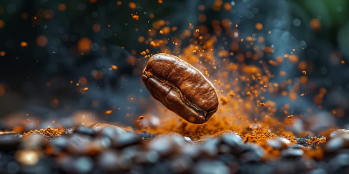 Extreme macro photography of fresh roasted coffee beans ground