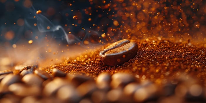 Extreme macro photography of fresh roasted coffee beans ground