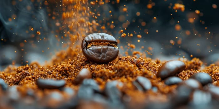 Extreme macro photography of fresh roasted coffee beans ground