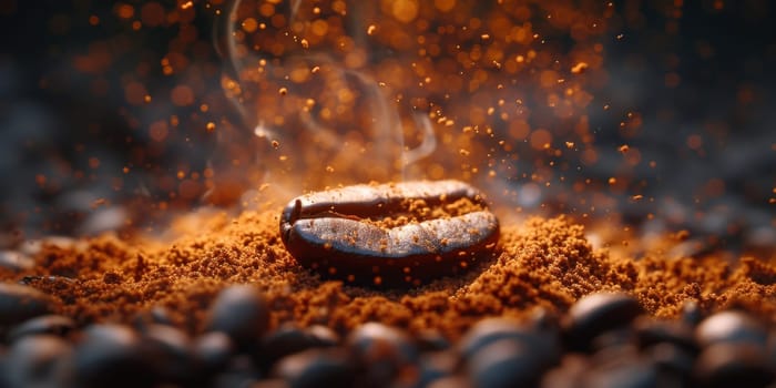 Extreme macro photography of fresh roasted coffee beans ground