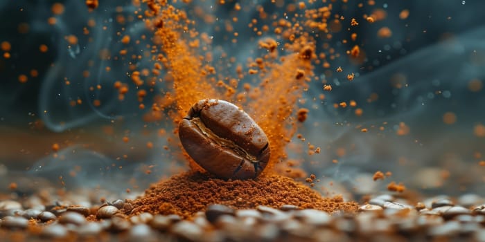 Extreme macro photography of fresh roasted coffee beans ground