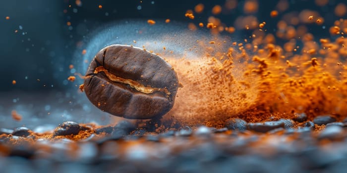 Extreme macro photography of fresh roasted coffee beans ground