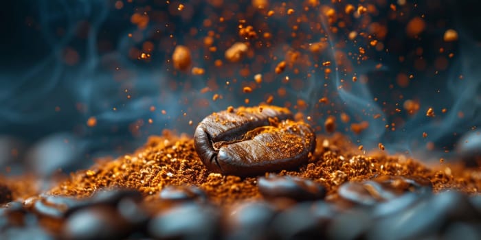 Extreme macro photography of fresh roasted coffee beans ground