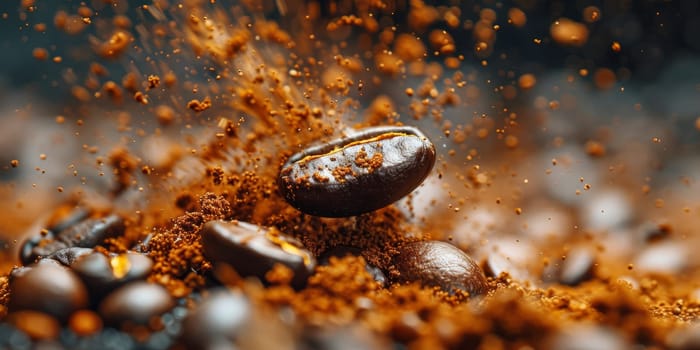 Extreme macro photography of fresh roasted coffee beans ground