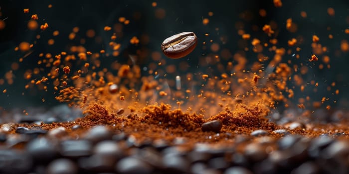 Extreme macro photography of fresh roasted coffee beans ground