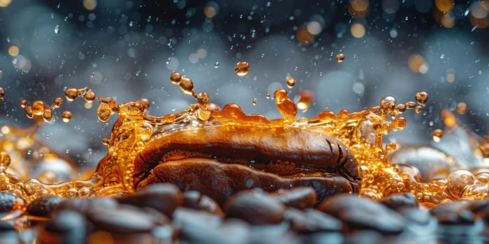 Extreme macro photography of fresh roasted coffee beans ground