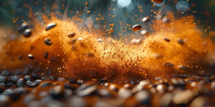 Extreme macro photography of fresh roasted coffee beans ground