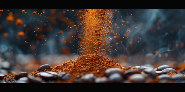 Extreme macro photography of fresh roasted coffee beans ground