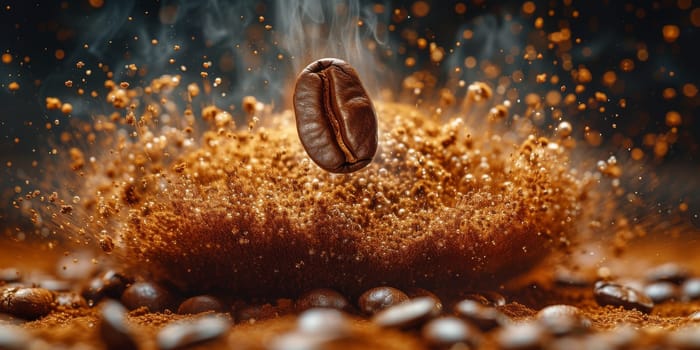 Extreme macro photography of fresh roasted coffee beans ground