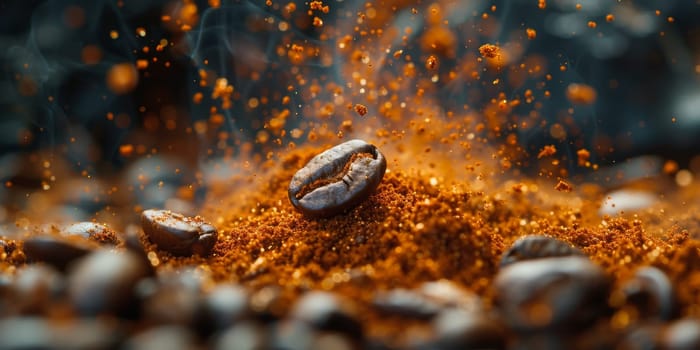 Extreme macro photography of fresh roasted coffee beans ground