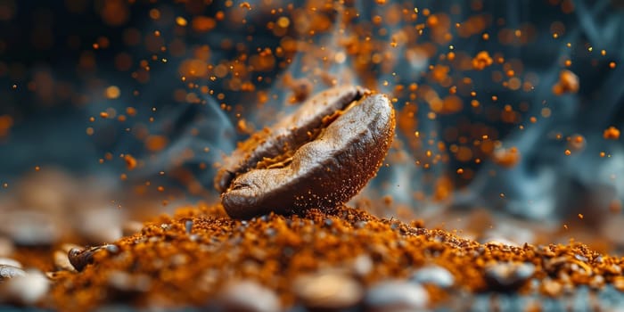 Extreme macro photography of fresh roasted coffee beans ground