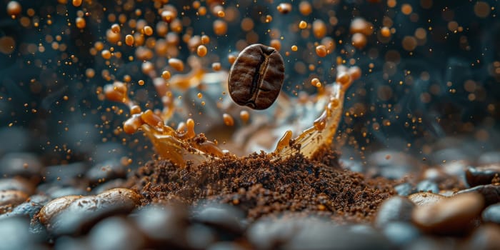 Extreme macro photography of fresh roasted coffee beans ground