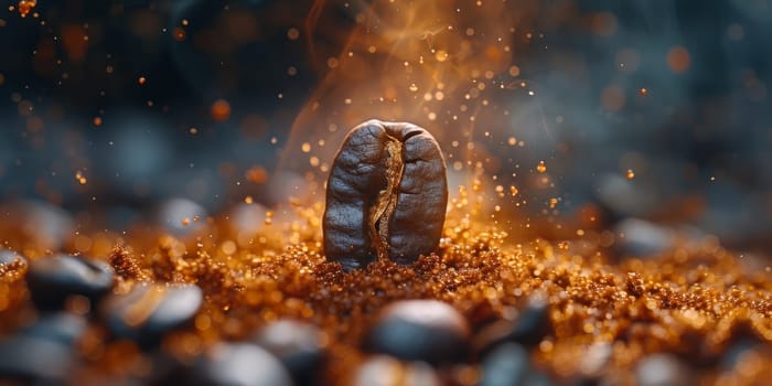 Extreme macro photography of fresh roasted coffee beans ground