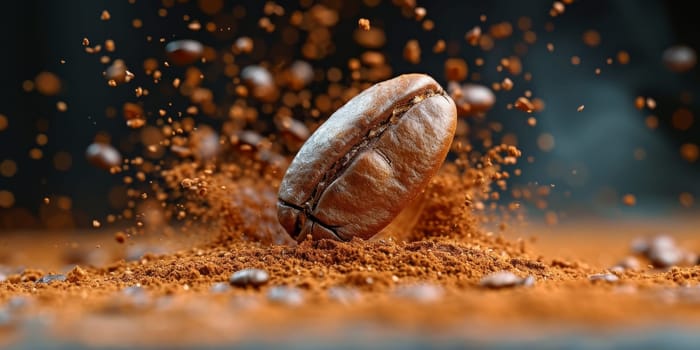 Extreme macro photography of fresh roasted coffee beans ground