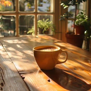 Coffee break in cozy cafe and natural background