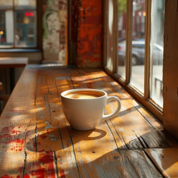 Coffee break in cozy cafe and natural background