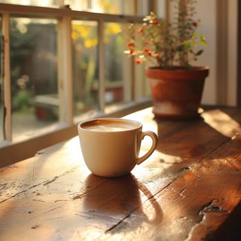 Coffee break in cozy cafe and natural background