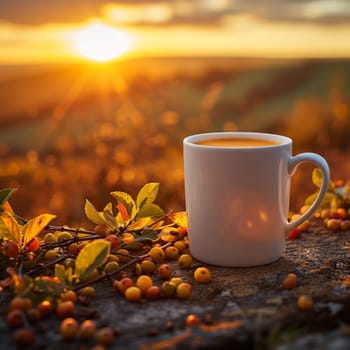 Coffee break in cozy cafe and natural background