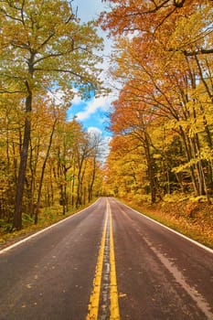 Vibrant Fall Colors on a Road in Keweenaw, Michigan, 2017