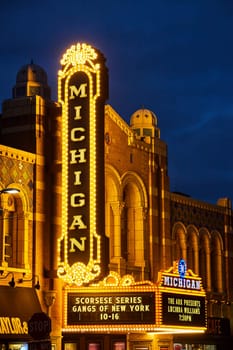 Vibrant Night View of Illuminated Michigan Theater Marquee in Downtown Ann Arbor