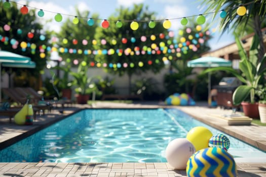 a backyard pool party invitation background, Summer party, Summer holiday and vacation.