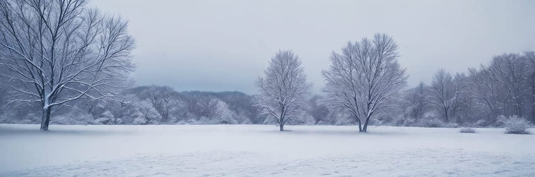 A serene winter landscape, picturesque panorama. Snow-covered landscapes, frost-covered trees, and wintery scenes. Generative