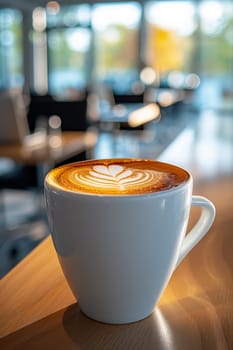 Coffee break in cozy office and natural background