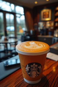 Coffee break in cozy office and natural background