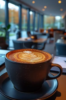 Coffee break in cozy office and natural background