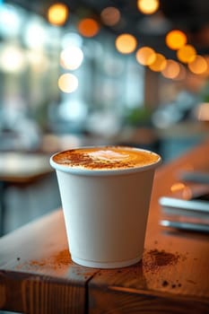 Coffee break in cozy office and natural background