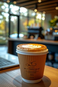 Coffee break in cozy office and natural background