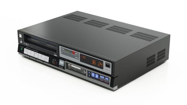 Vintage videocassette recorder or VCR isolated on white background. 3D illustration.