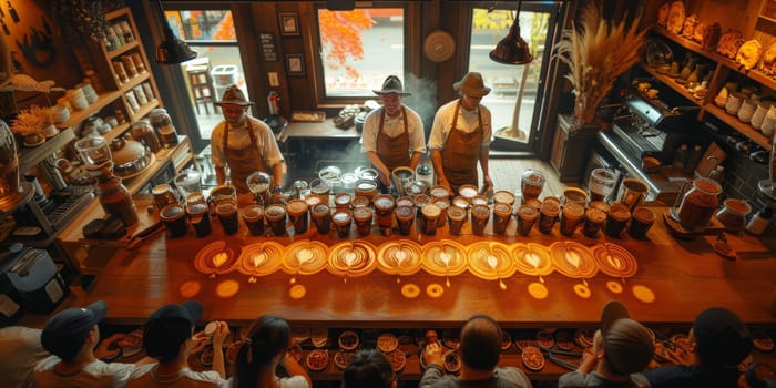 Coffee Shop Bar Counter Cafe Restaurant Relaxation Concept. People doing workshop in cozy coffee shop art