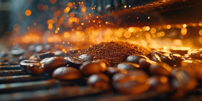 Coffee beans roasted traditional,coffee beans are being roasted. Roasting the peeled coffee beans