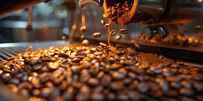 Coffee beans roasted traditional,coffee beans are being roasted. Roasting the peeled coffee beans