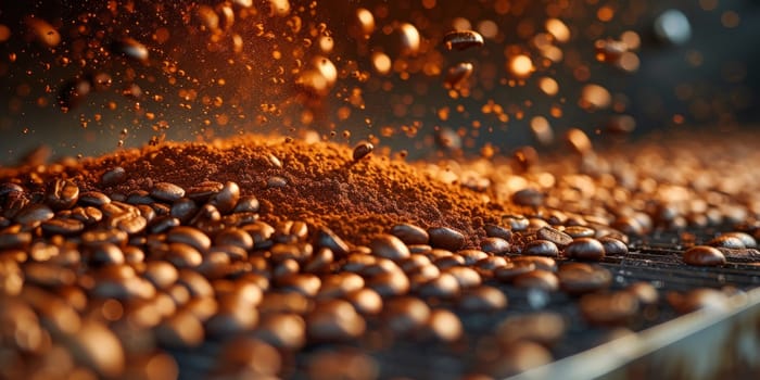 Coffee beans roasted traditional,coffee beans are being roasted. Roasting the peeled coffee beans