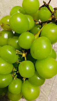 seedless green Shine Muscat grape background in a container. Japanese grapes. white grapes local produce