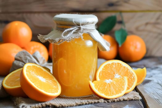 Orange marmalade in a glass jar. Healthy food, food canning.
