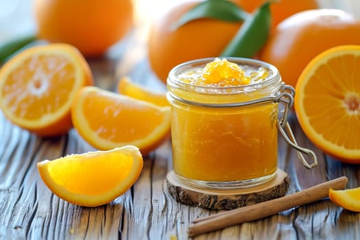 Orange marmalade in a glass jar. Healthy food, food canning.