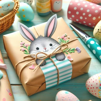 Easter bunny gift bags. Instruction manual. DIY paper crafts with your own hands together with children. A gift for the Easter. A creative idea for Easter party. Children's art project.