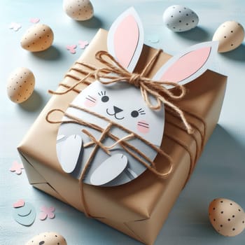 Easter bunny gift bags. Instruction manual. DIY paper crafts with your own hands together with children. A gift for the Easter. A creative idea for Easter party. Children's art project.
