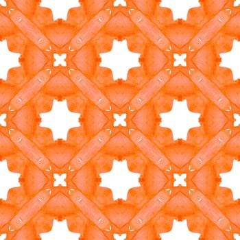 Watercolor medallion seamless border. Orange stylish boho chic summer design. Textile ready delightful print, swimwear fabric, wallpaper, wrapping. Medallion seamless pattern.