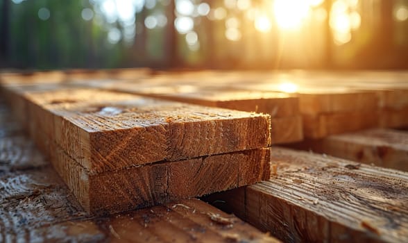 Construction materials boards on a natural background. Selective soft focus.