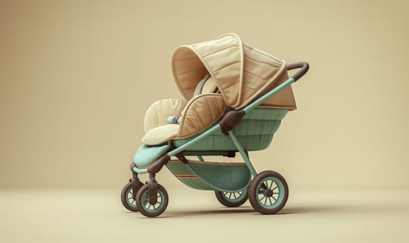 Image of a baby stroller on a light background. Selective soft focus.