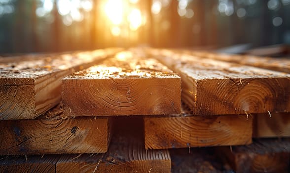 Construction materials boards on a natural background. Selective soft focus.